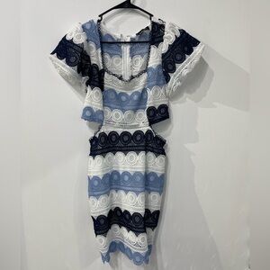 blue stripe cutout crochet mini dress